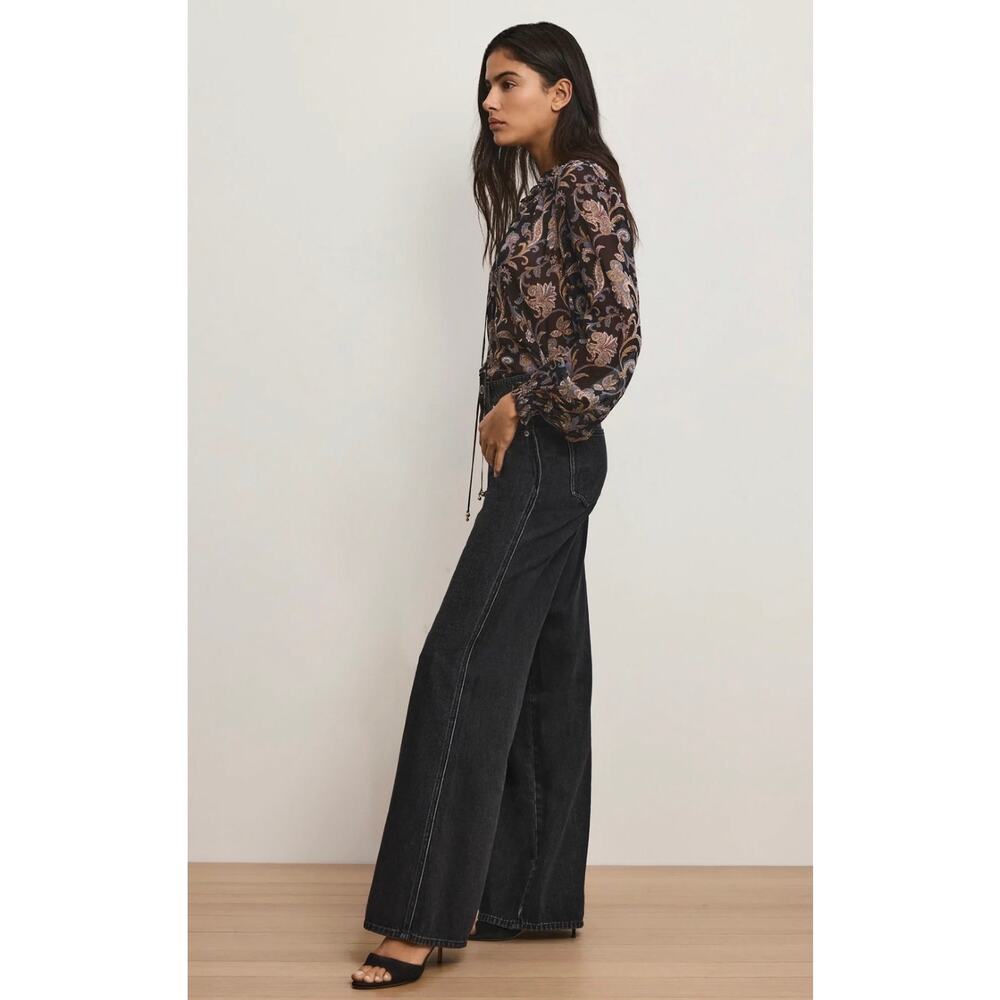 Veronica Beard Kasey Mid Rise Wide Leg Jeans Washed Onyx size 24 - Picture 4 of 10